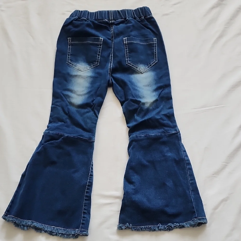 Shein Girls Blue Flare Bell Bottom Jeans Denim Bow Details 6Y